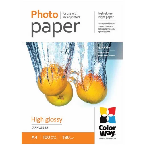 Фотопапір COLORWAY High Glossy A4 180г/м² 100л (PG180100A4)