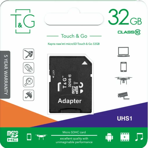 Карта памятi T&G MicroSDHC 32GB UHS-I Class 10 + SD-adapter (TG-32GBSD10U1-01)